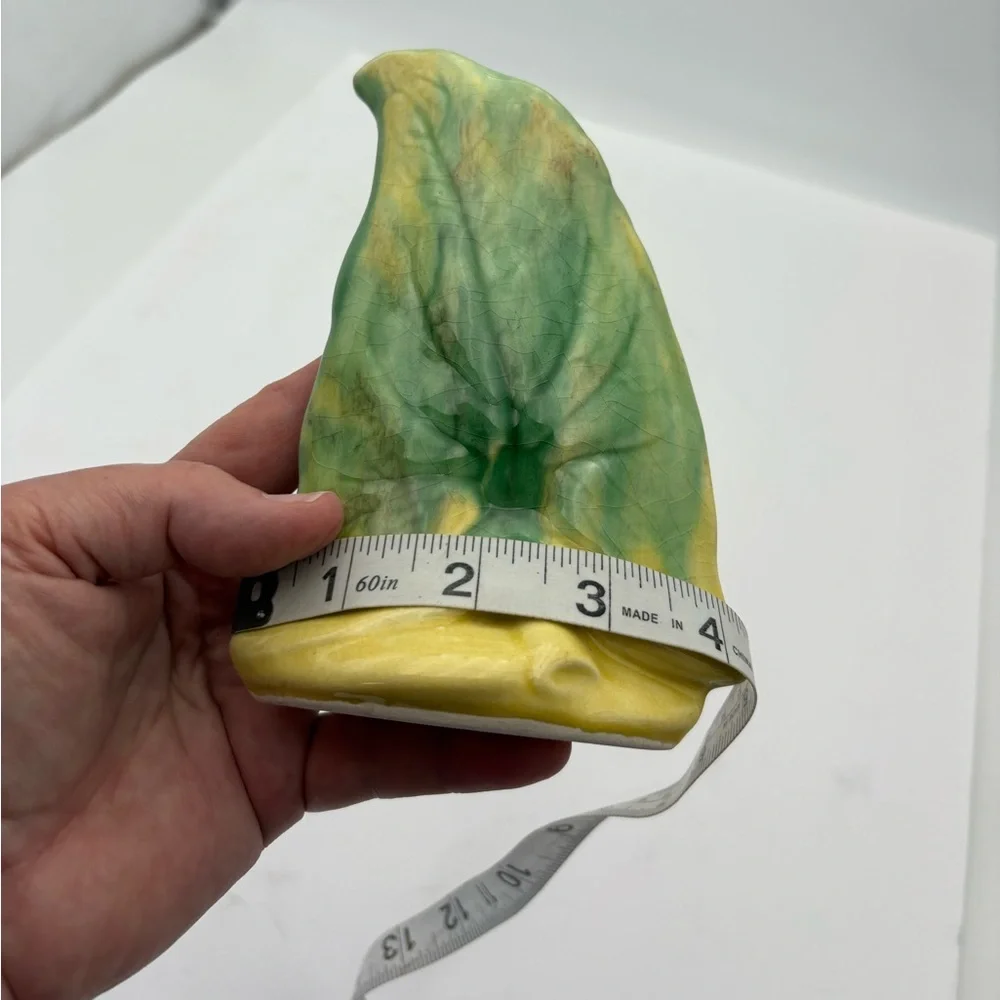 Mid-Century Modern Handcrafted Green and Yellow Leaf Vase